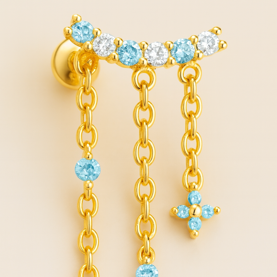 Piercing NAÏA – Argent 925 plaqué or 18K & zirconiums aigue-marine
