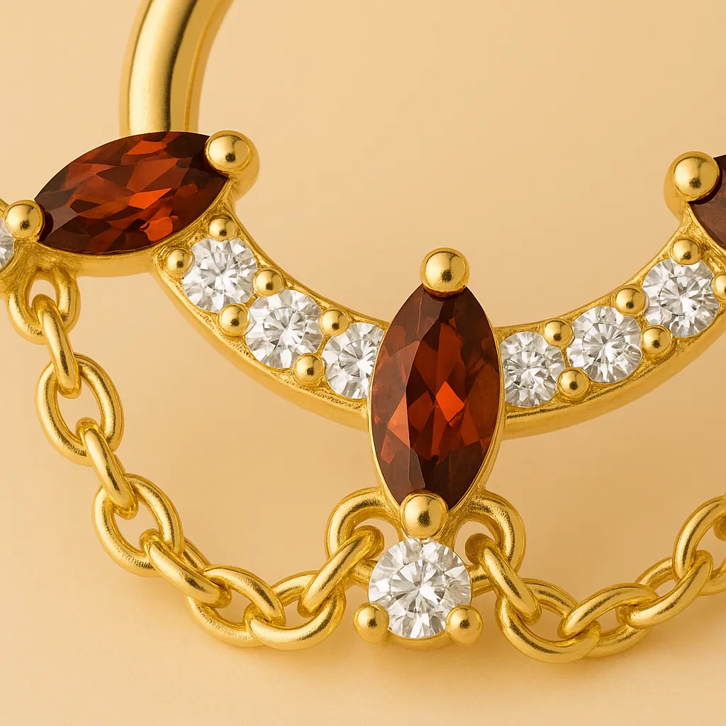 Piercing FIORA – Argent 925 Plaqué Or 18K & Zircones Grenat Étincelantes