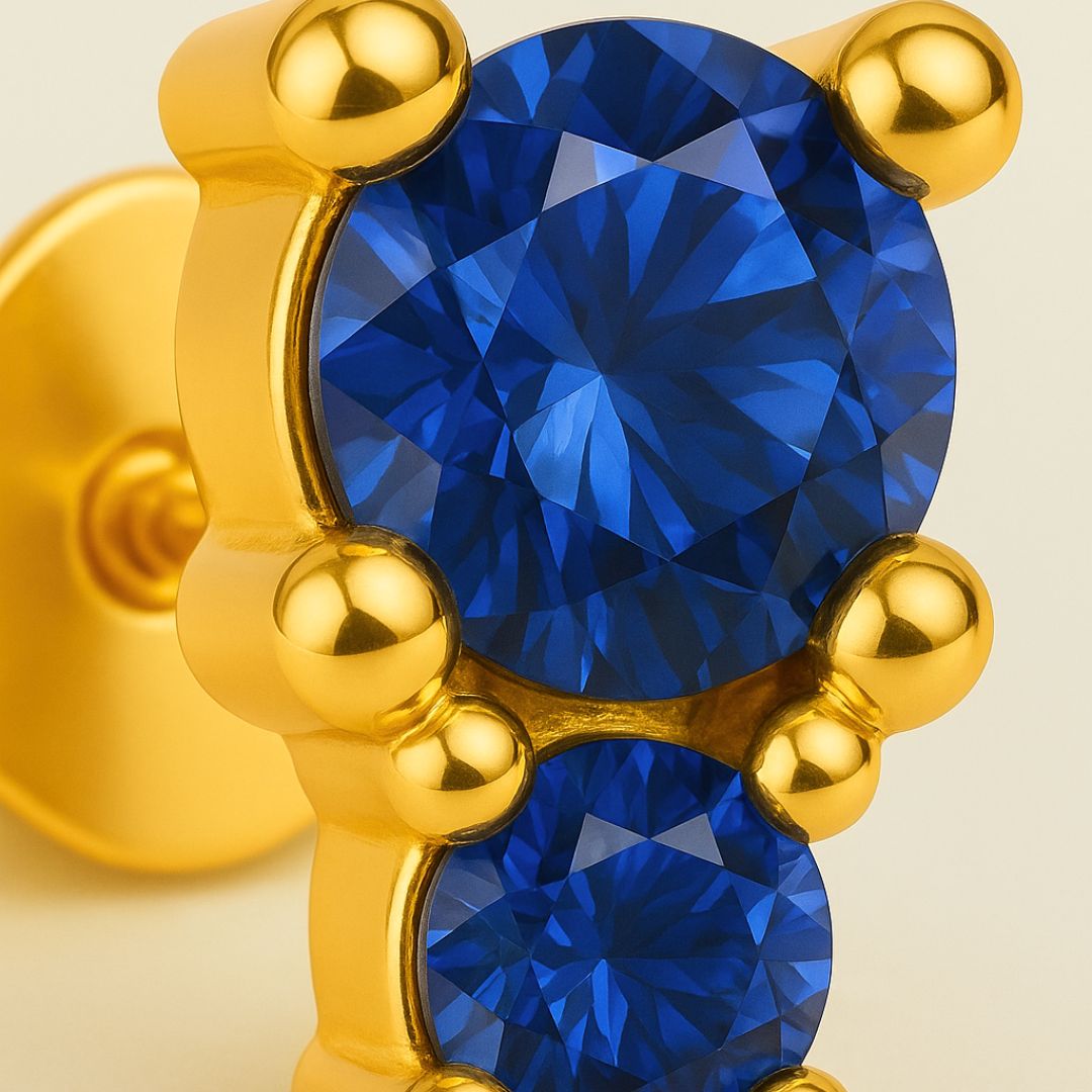 Boucles d’oreilles CORFOU – Argent 925 plaqué or 18K & duo de pierres bleues AAA+ | Maison Aureus