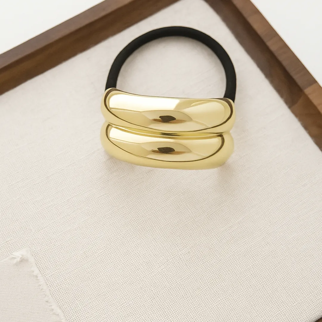 Élastique DUO JADE – Attache cheveux dorée ou argentée effet bijou vintage