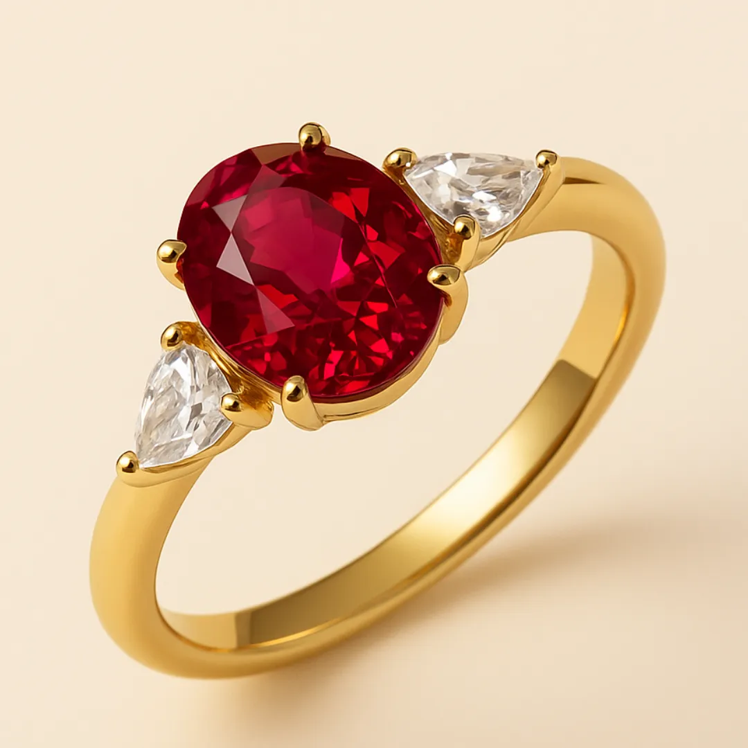 Bague PROMESSE – Plaqué or 18K & Argent 925, Zircone rouge et pierres zirconium