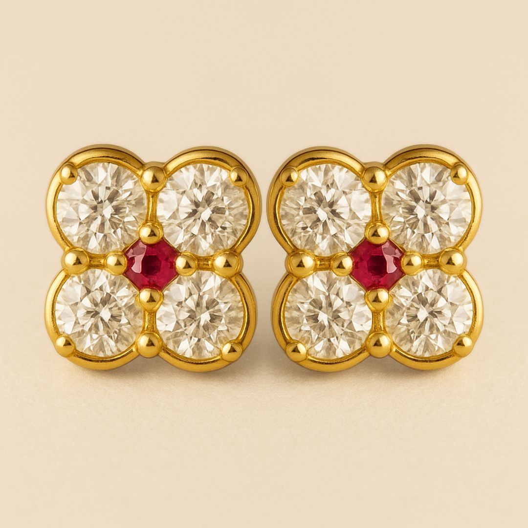 Boucles d’oreilles RUBY BLOOM – Argent 925, Or 14K & Rubis de synthèse