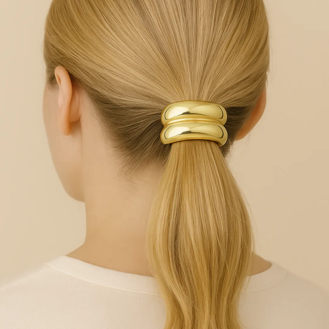 Élastique DUO JADE – Attache cheveux dorée ou argentée effet bijou vintage