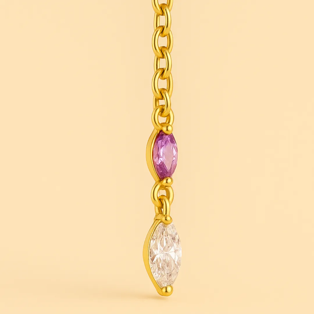 Piercing CONSTELLIA – Argent 925 Plaqué or 18K & zircones améthyste et blanches pendantes