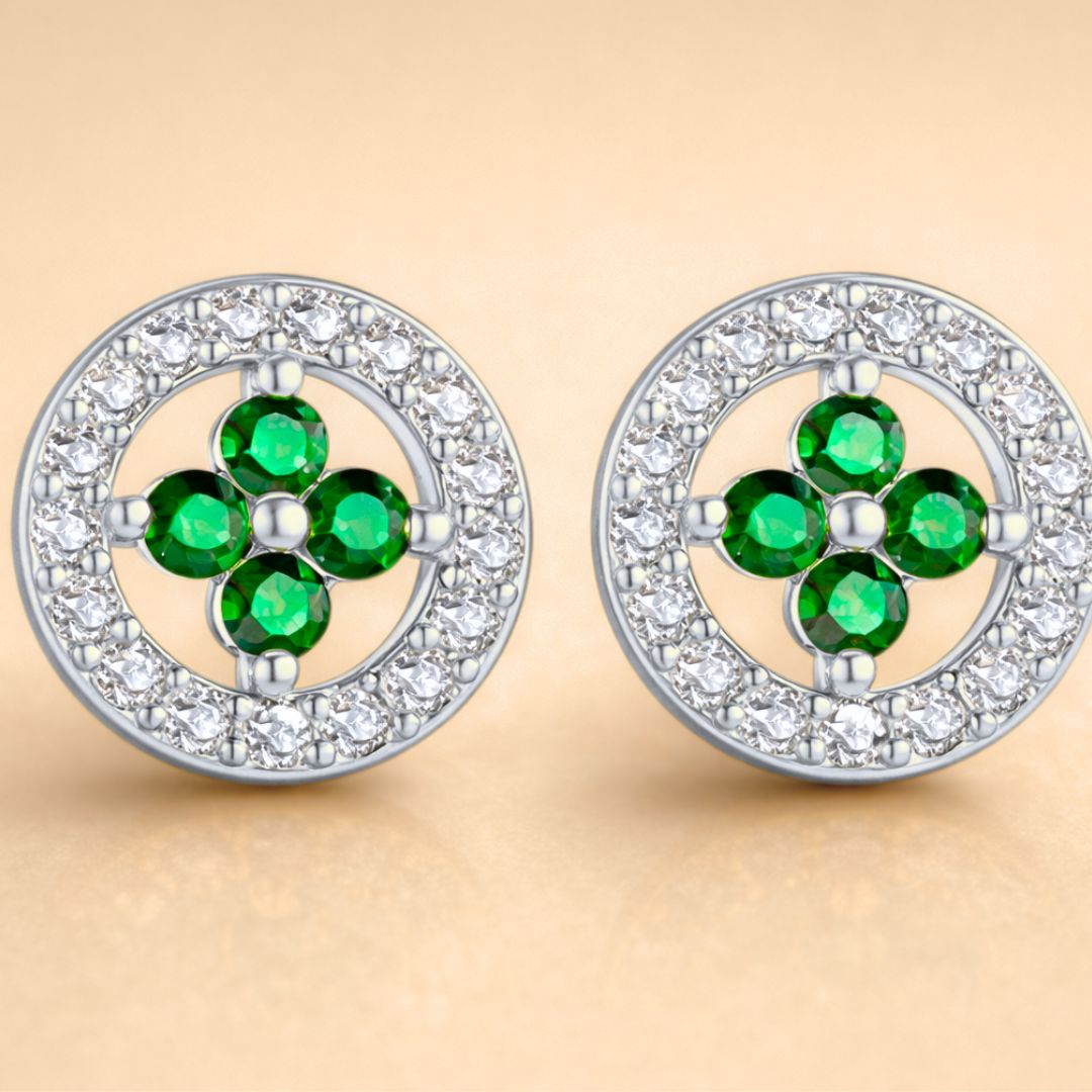Boucles d’oreilles DÉMÉTER – Argent 925 plaqué or 18K & zircones vertes | Maison Aureus