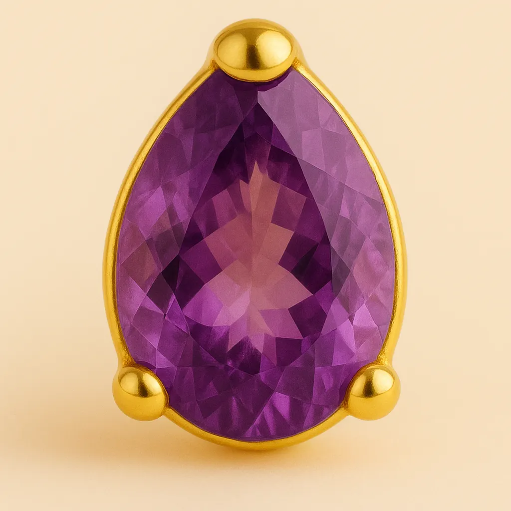 Piercing MERCURE – Argent 925 plaqué or 18K & améthyste goutte précieuse