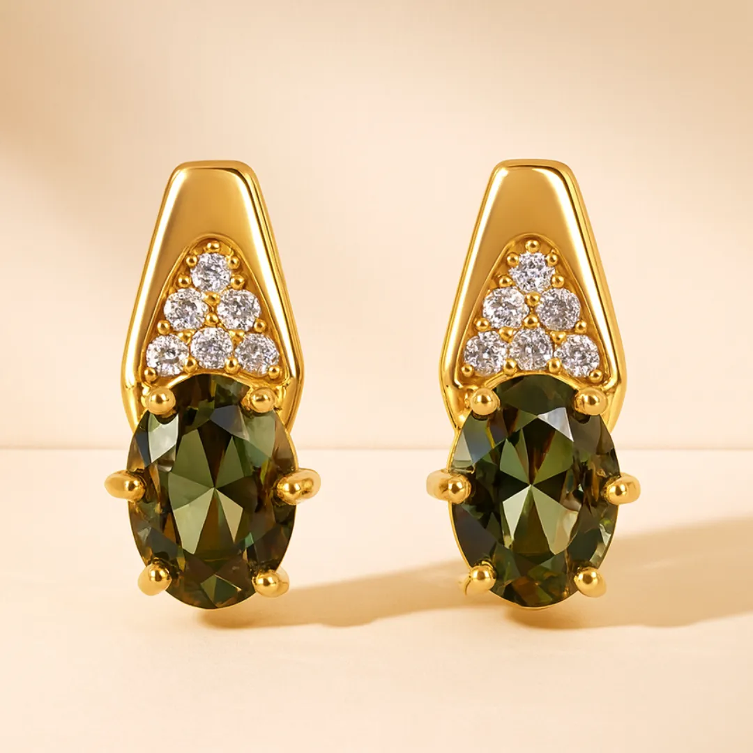 Boucles d’oreilles MADELEINE – Argent 925 doré, plaqué or 18K & Diaspore créée changeante