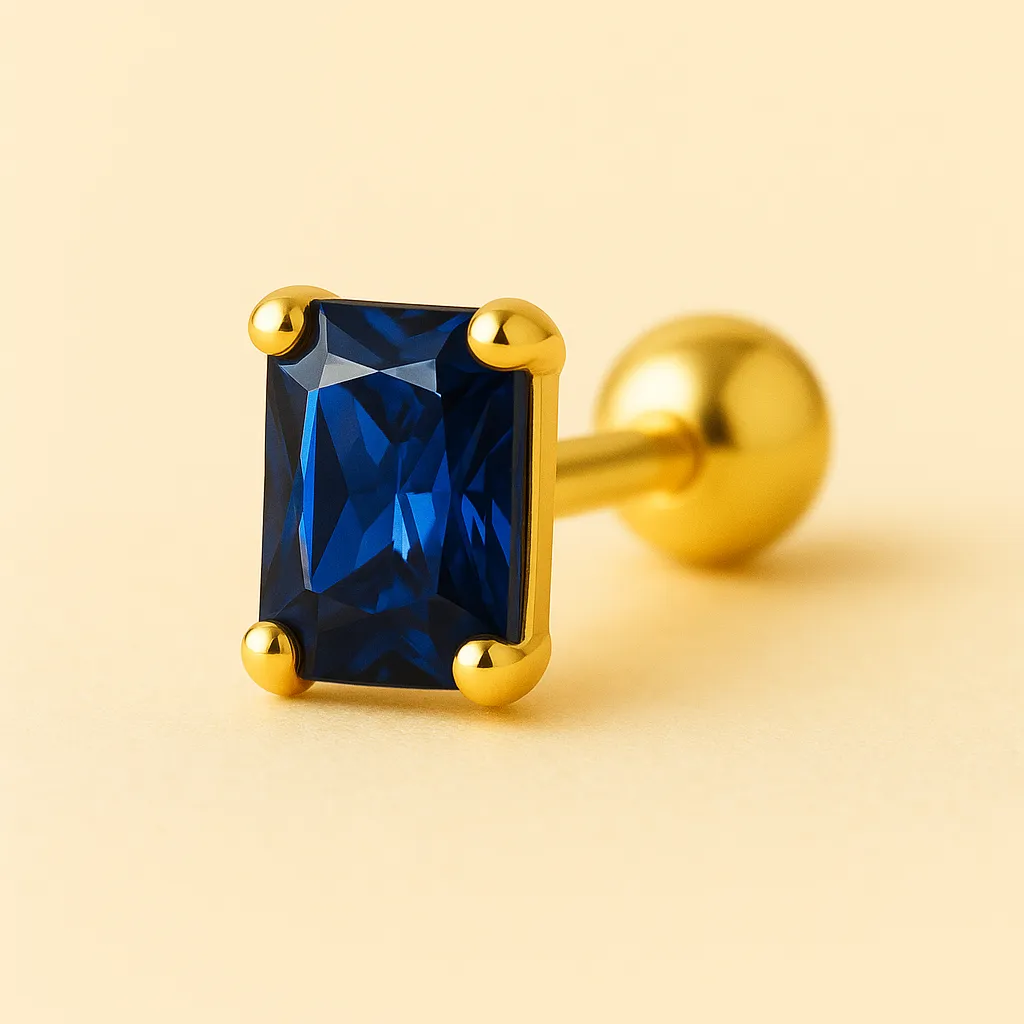 Piercing THALASSA – Argent 925 doré à l’or fin & zirconium bleu profond