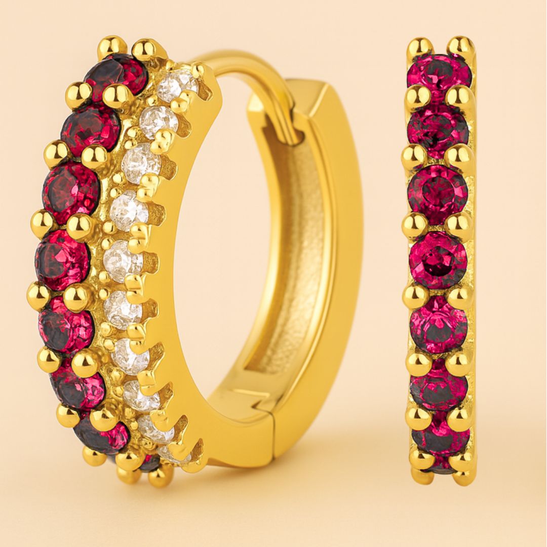 Boucles d’oreilles SOFIA – Argent 925 plaqué or 18K & pavage de grenats de synthèse AAA+ | Maison Aureus
