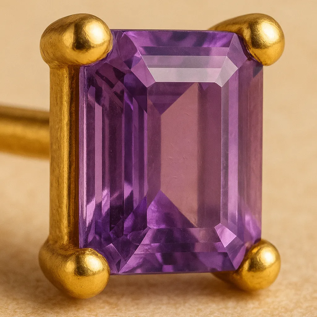 Piercing SATURNE – Argent 925 plaqué or 18K & améthyste taille émeraude