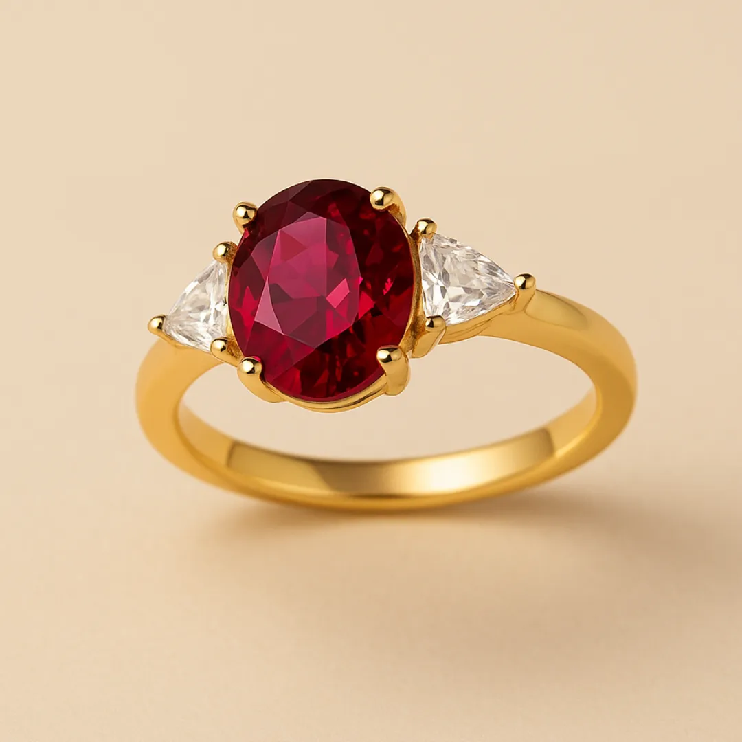 Bague PROMESSE – Plaqué or 18K & Argent 925, Zircone rouge et pierres zirconium