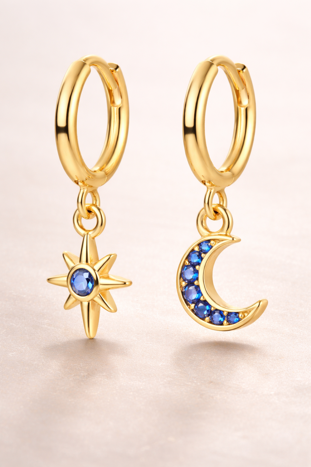 Boucles d’oreilles ARIELLE MINIMAL – Argent 925 à l’or fin & zircones bleues | Maison Aureus