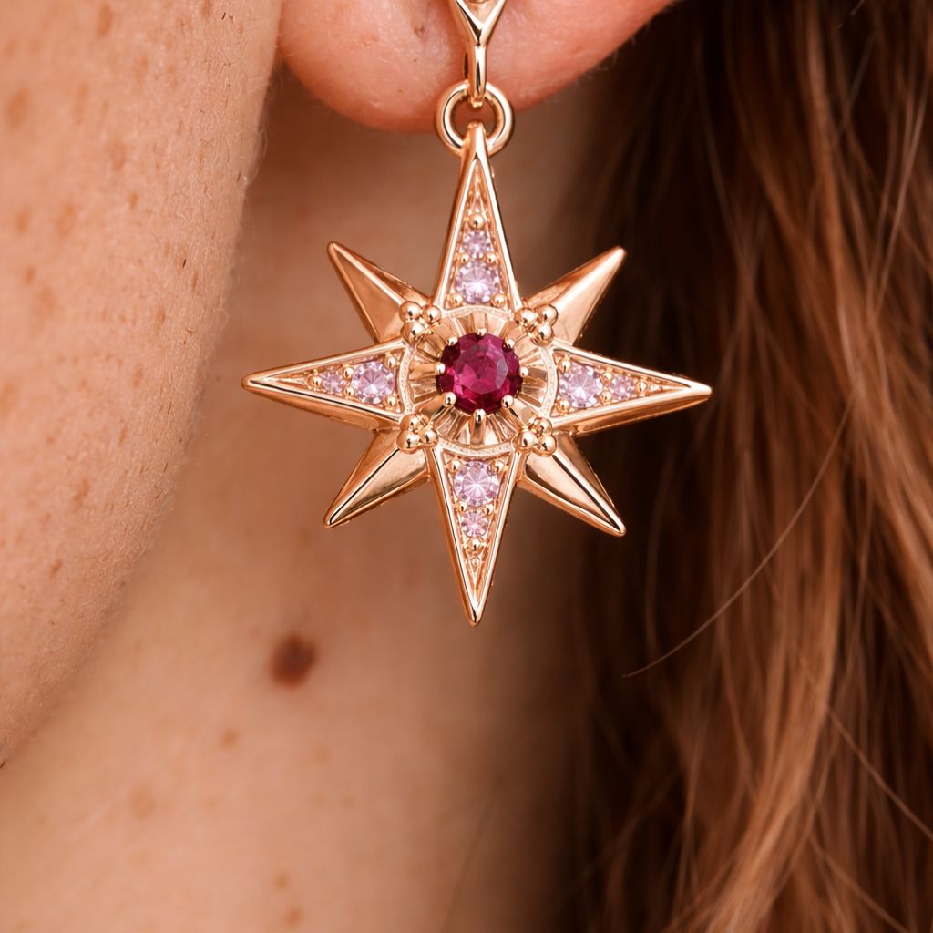 Boucles d’oreilles ROSA STELLA – Argent Sterling 925 & étoile magique rose en zirconium certifié CNAS l Maison Aureus