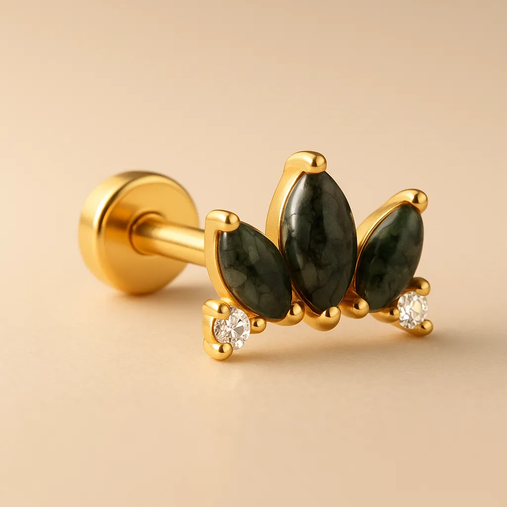 Piercing NATURA – Argent 925 plaqué or 18K & Agate mousse