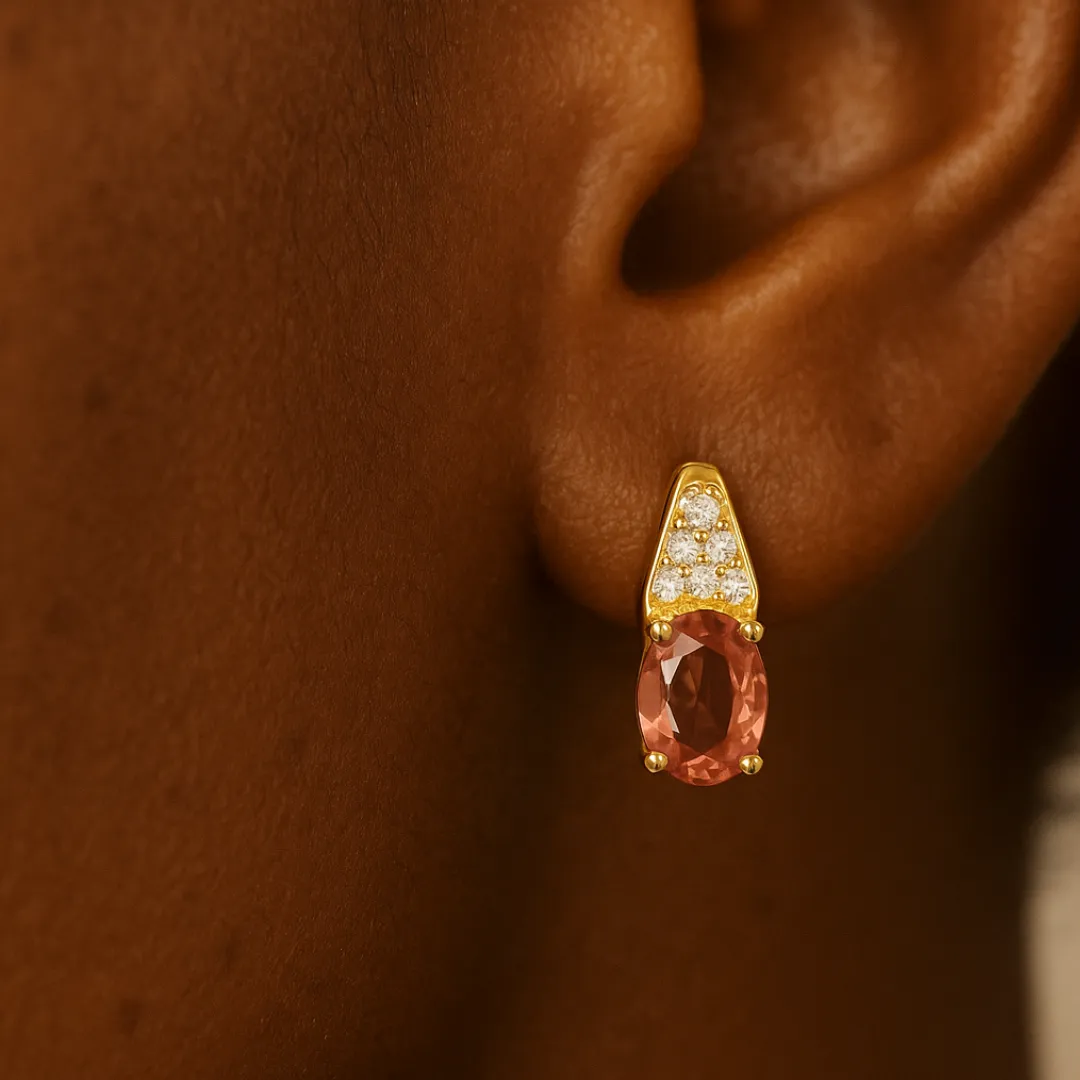 Boucles d’oreilles MADELEINE – Argent 925 doré, plaqué or 18K & Diaspore créée changeante