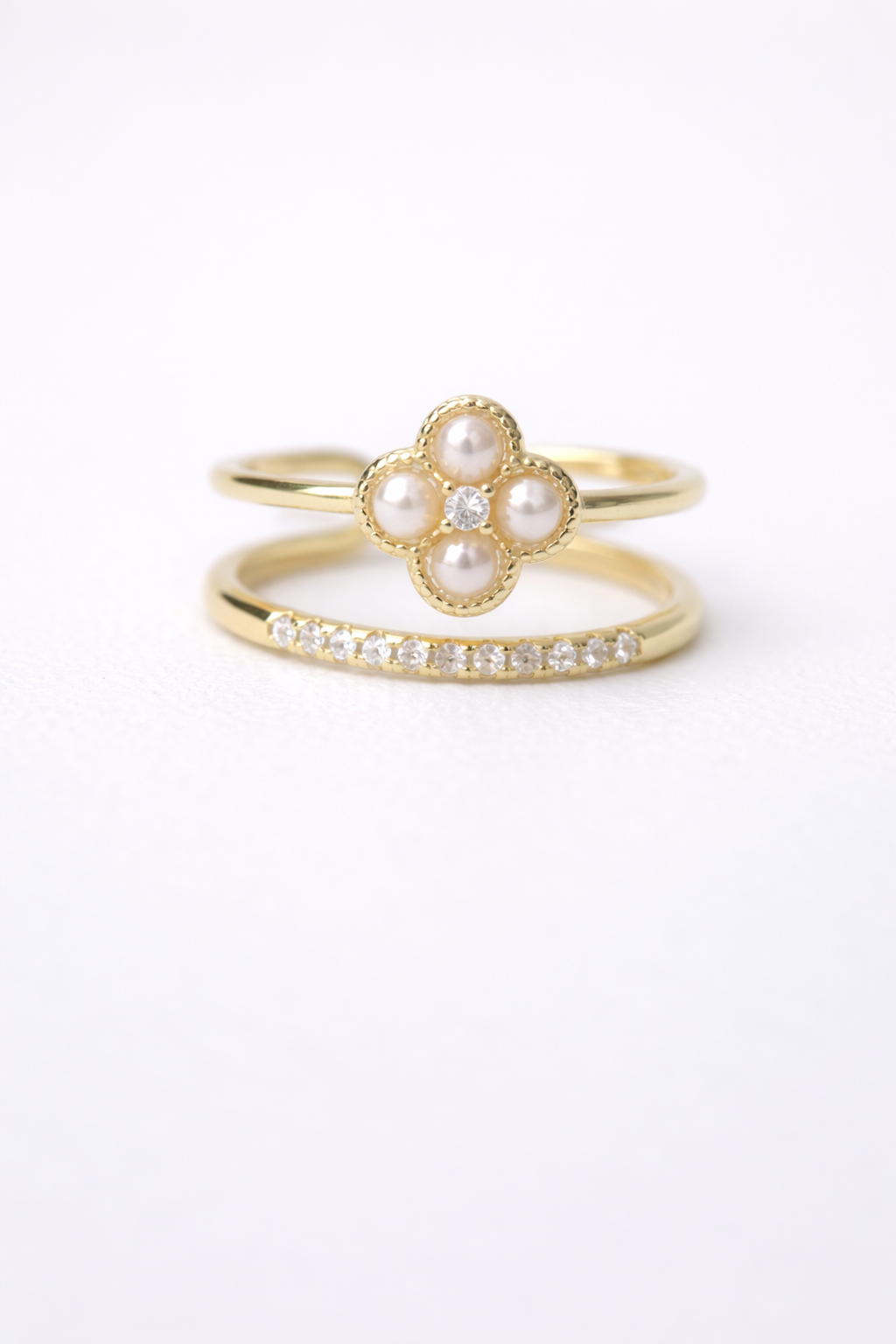 Bague NOSY IRANJA en argent sterling 925 plaqué or 14K, perles d’eau douce naturelles & zircone blanche scintillante | Maison Aureus