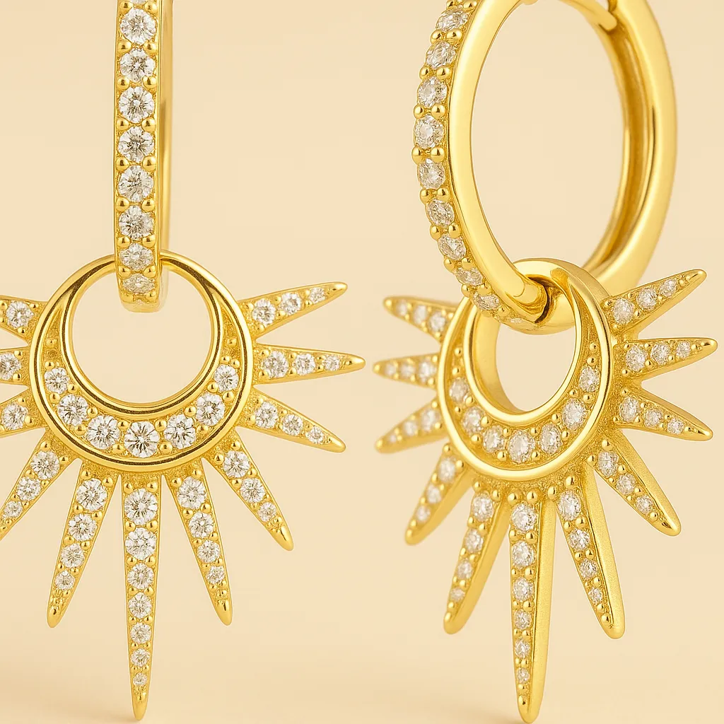 Boucles d'oreilles SOLARIA AURUM — Créoles Soleil en Argent 925, Plaqué Or 18K & Zircone Exquise