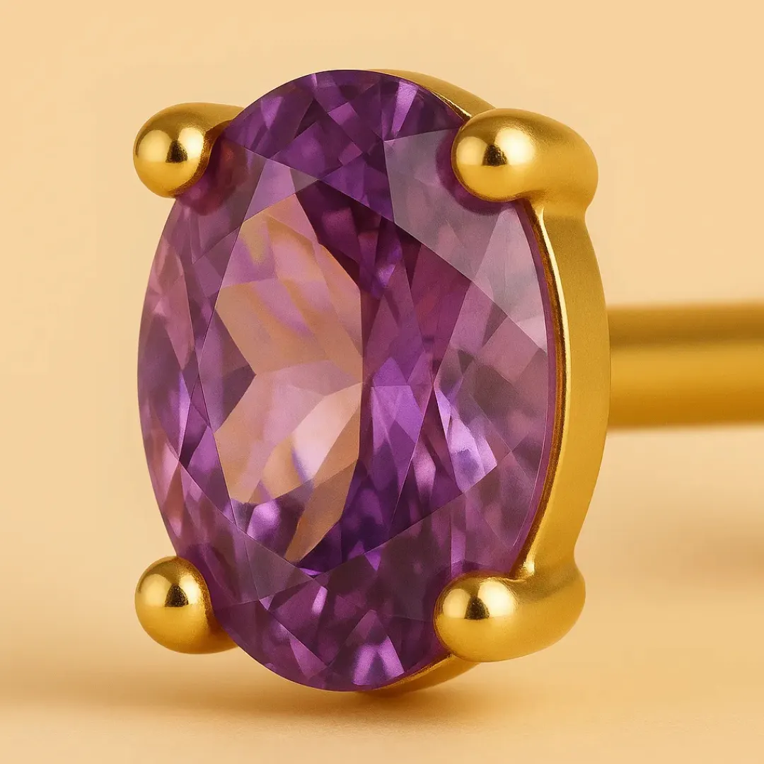 Piercing NEPTUNE – Argent 925 plaqué or 18K & améthyste ovale éclatante