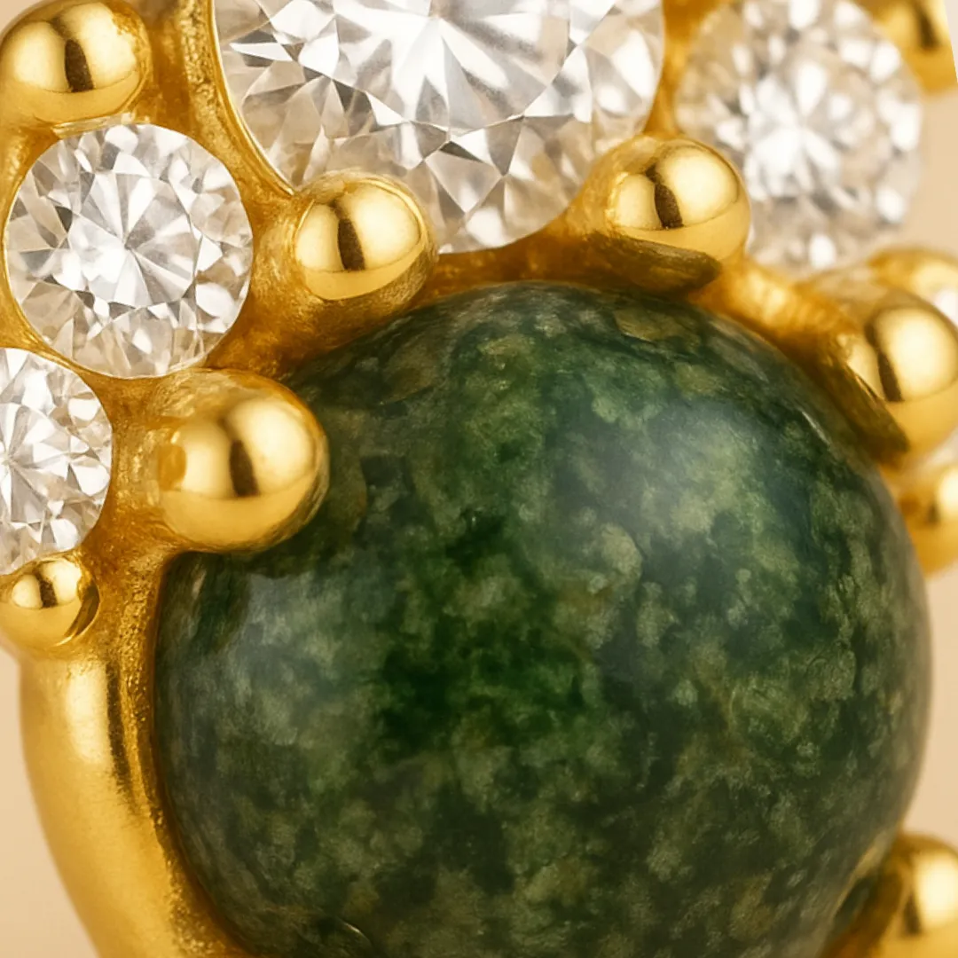 Piercing ORIA – Argent 925 doré à l’or fin plaqué or 18k & Agate mousse naturelle verte