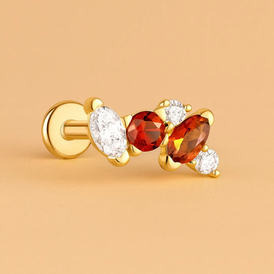 Piercing ARDENA – Argent 925 Plaqué Or 18K & Grenat Rouge Étincelant