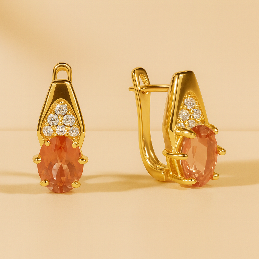 Boucles d’oreilles MADELEINE – Argent 925 doré, plaqué or 18K & Diaspore créée changeante