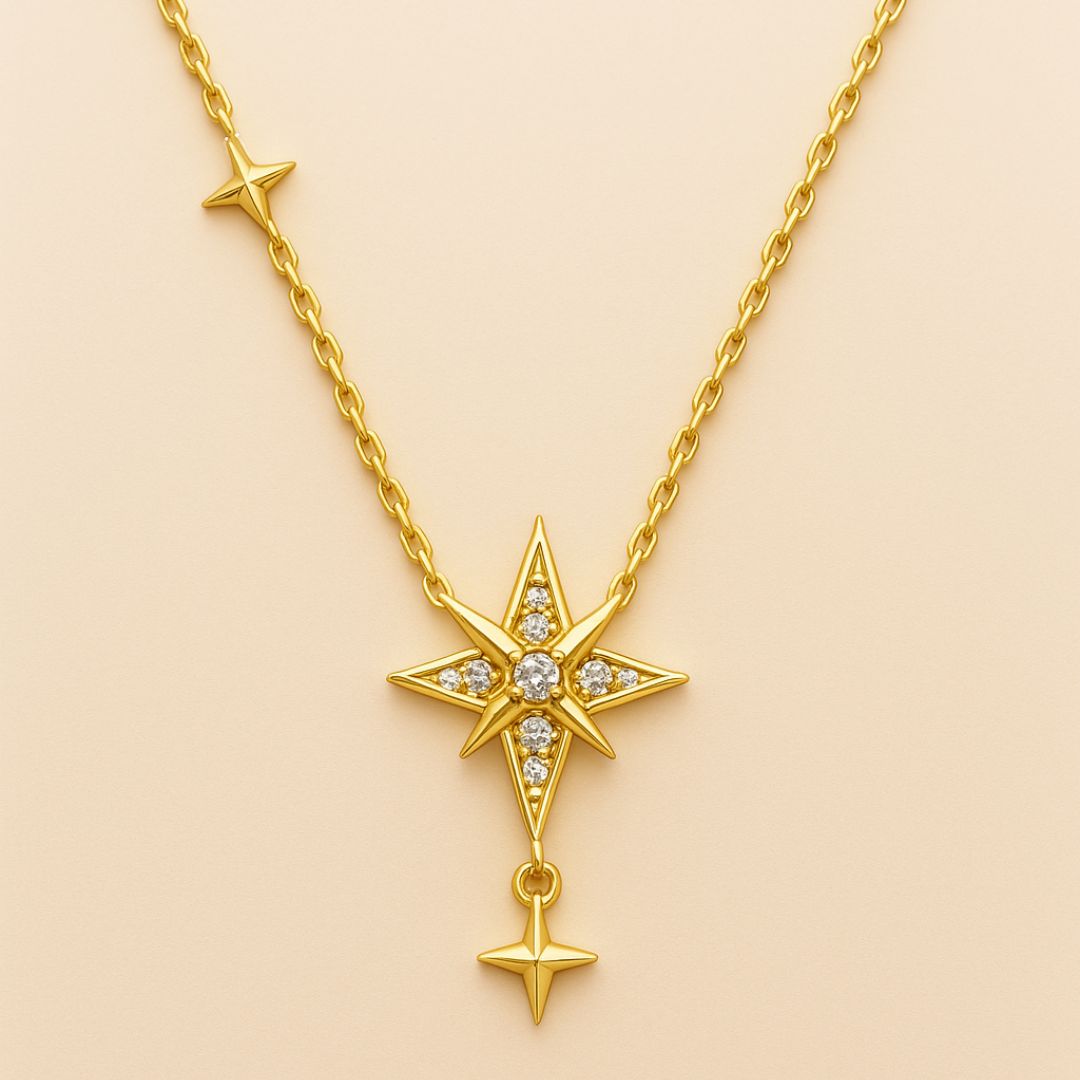 Collier ROXANE – Argent 925 Doré à l’Or Fin | Étoile Scintillante & Zircones