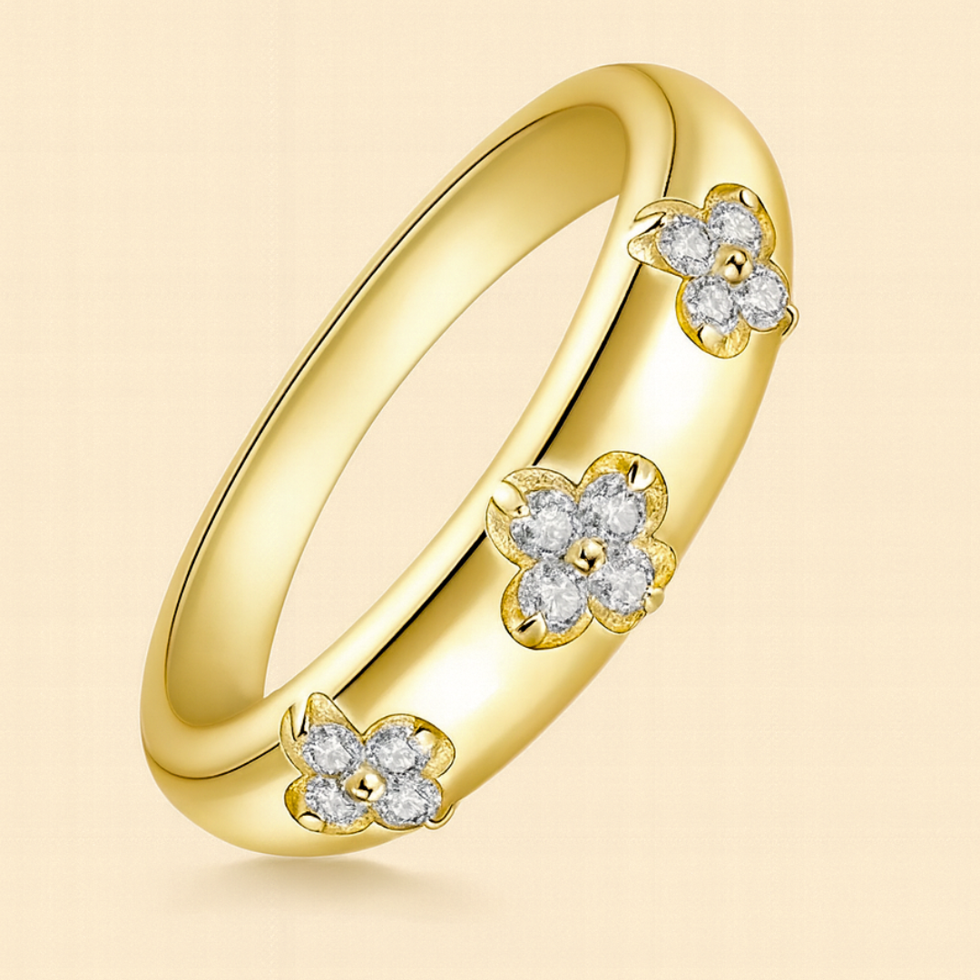 Bague KARINE BOMBING – Moissanite D VVS1 & Argent 925, Plaqué Or 18K | Anneau Trèfle Porte-Bonheur