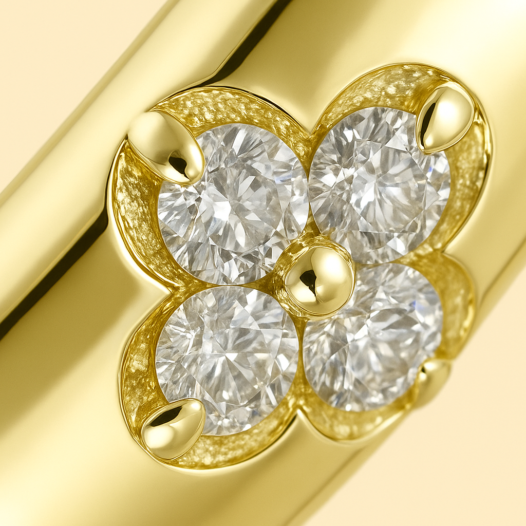 Bague KARINE BOMBING – Moissanite D VVS1 & Argent 925, Plaqué Or 18K | Anneau Trèfle Porte-Bonheur