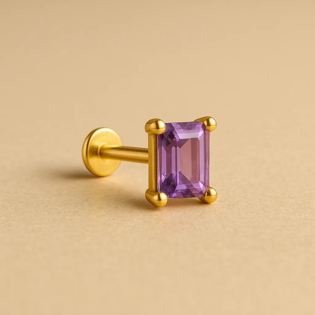 Piercing SATURNE – Argent 925 plaqué or 18K & améthyste taille émeraude