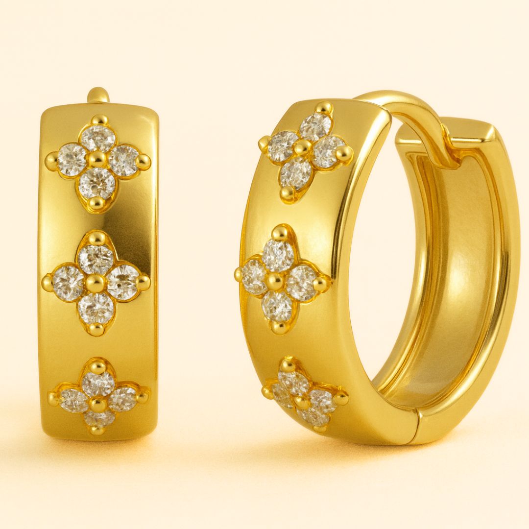 Boucles d’oreilles CAMELIA – Moissanite D VVS1 & Argent 925 | Créoles Trèfle Haute Brillance