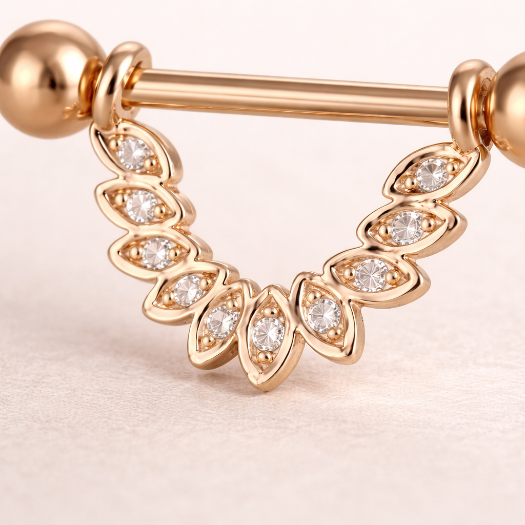 Piercing tétons CLEOPATRA – Piercing impérial en zircone scintillante & finition or rose ou argent