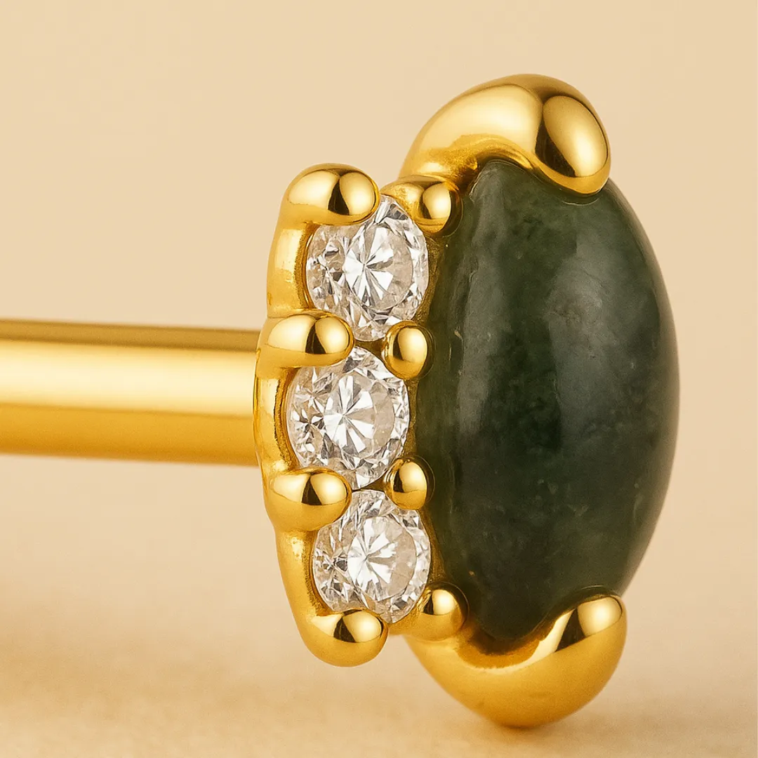 Piercing ESSENCIA – Argent 925 plaqué or 18K & Agate mousse naturelle