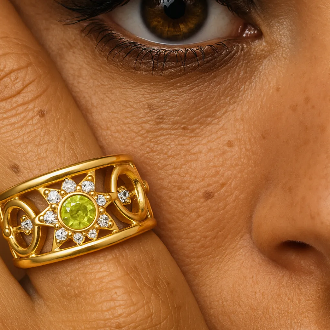 Bague SOLEA – Argent 925, Plaqué Or 14K - Péridot & zircone