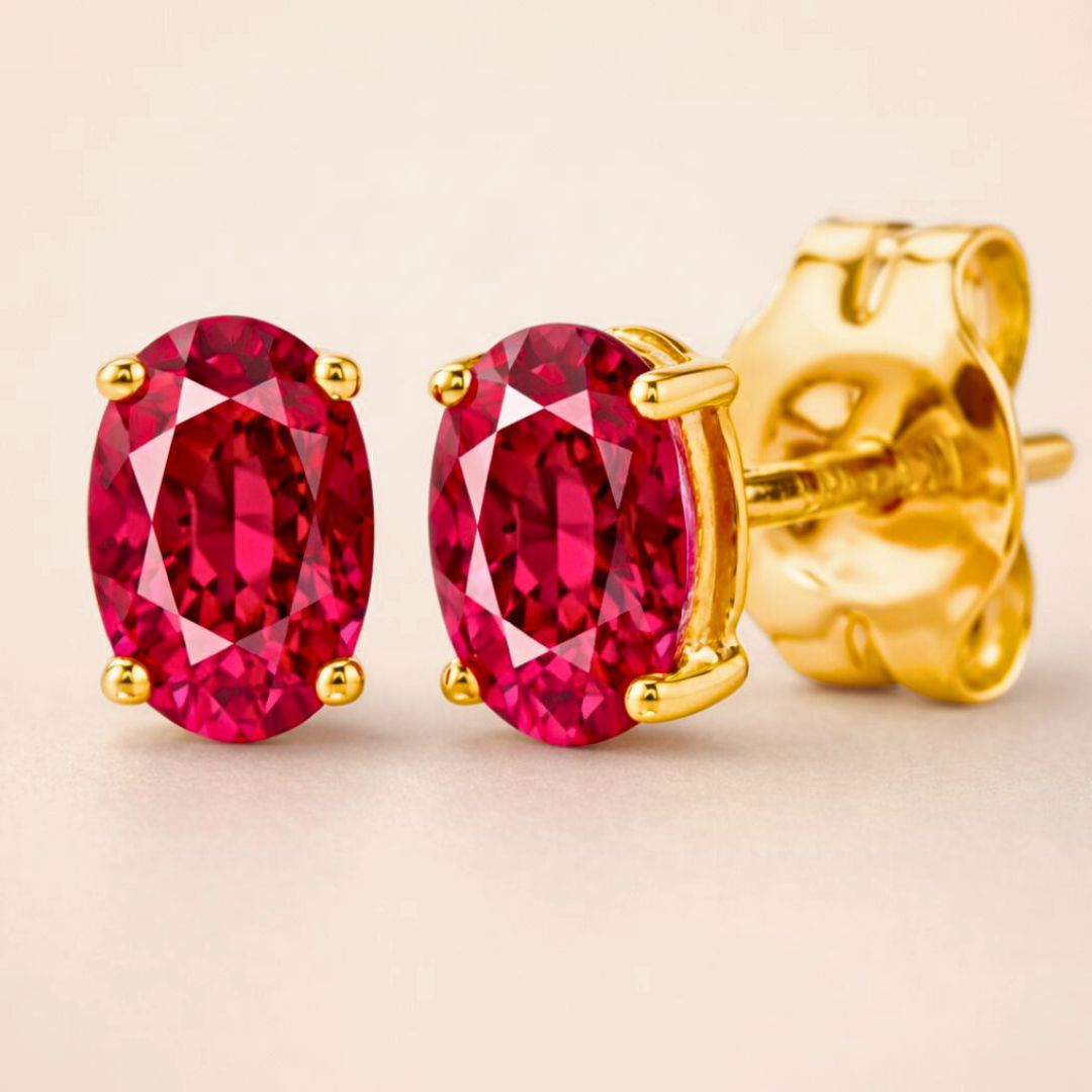 Boucles d’oreilles CHLOÉ CHÉRIE – Argent 925 plaqué or 18K & zircone rubis | Maison Aureus