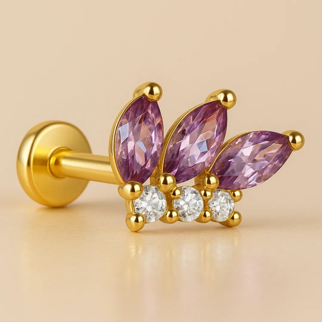 Piercing LILIA – Argent 925 & Plaqué or 18K Zircones améthyste scintillantes