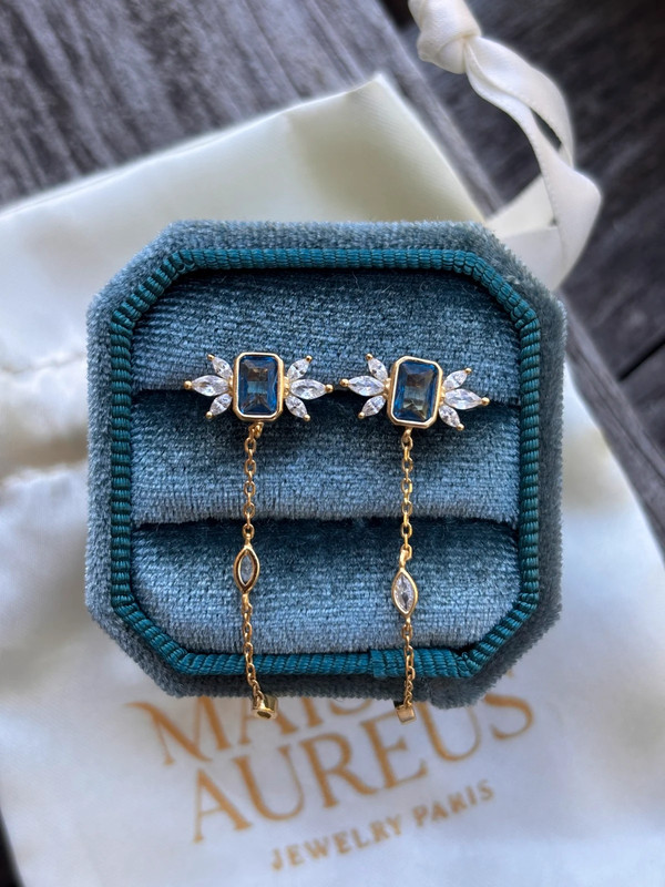 Boucles d’oreilles TIDES BOND – Plaqué or 18K & Argent 925, Saphir de synthèse & Zircone gemme