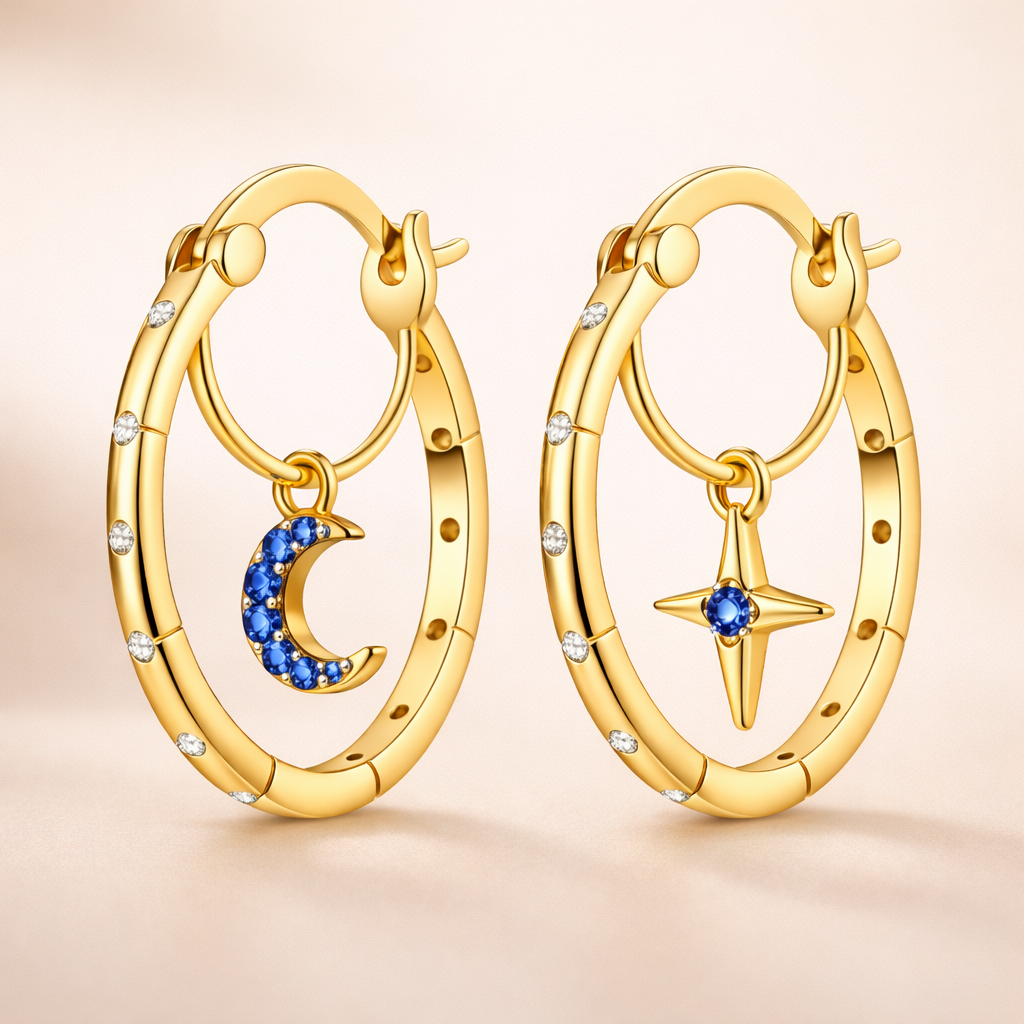 Boucles d’oreilles VASILIKOS – Argent 925 doré à l’or fin & zircones célestes | Maison Aureus