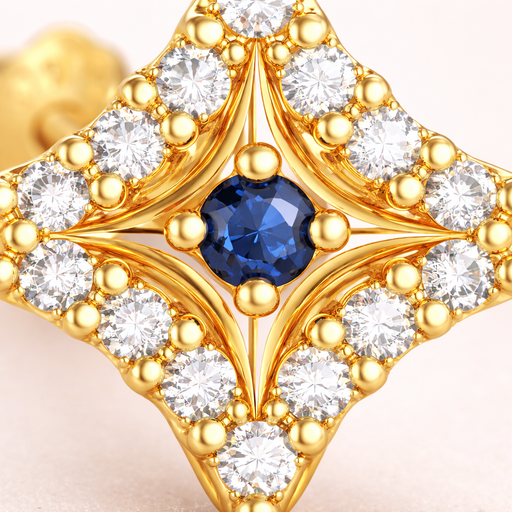 Boucles d’oreilles ALYKES – Argent 925 plaqué or 18K & zircon bleu | Maison Aureus