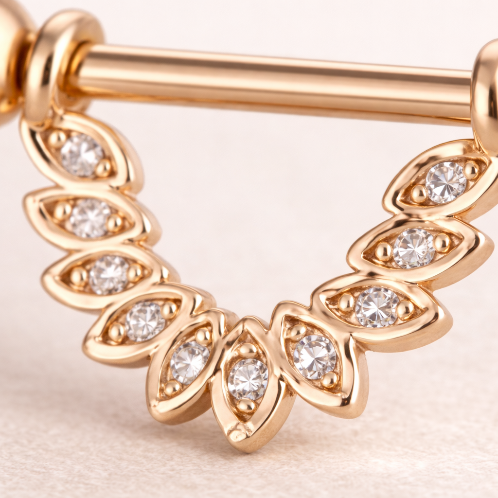 Piercing tétons CLEOPATRA – Piercing impérial en zircone scintillante & finition or rose ou argent