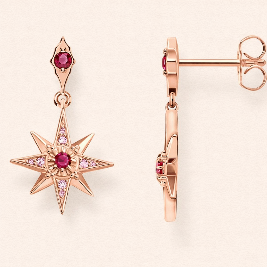 Boucles d’oreilles ROSA STELLA – Argent Sterling 925 & étoile magique rose en zirconium certifié CNAS l Maison Aureus