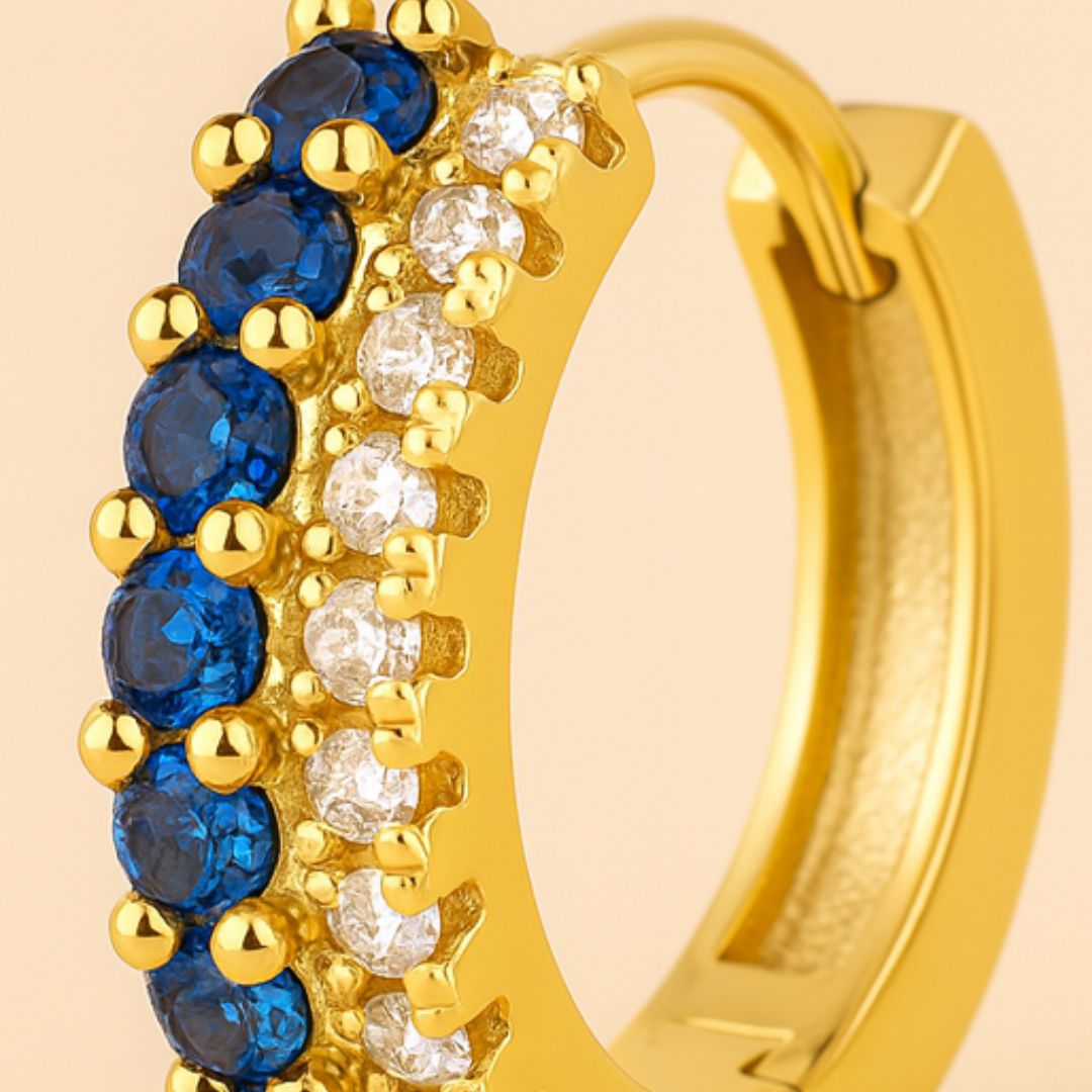 Boucles d’oreilles ATHENA – Argent 925 plaqué or 18K & pavage de zircones bleues AAA+ | Maison Aureus