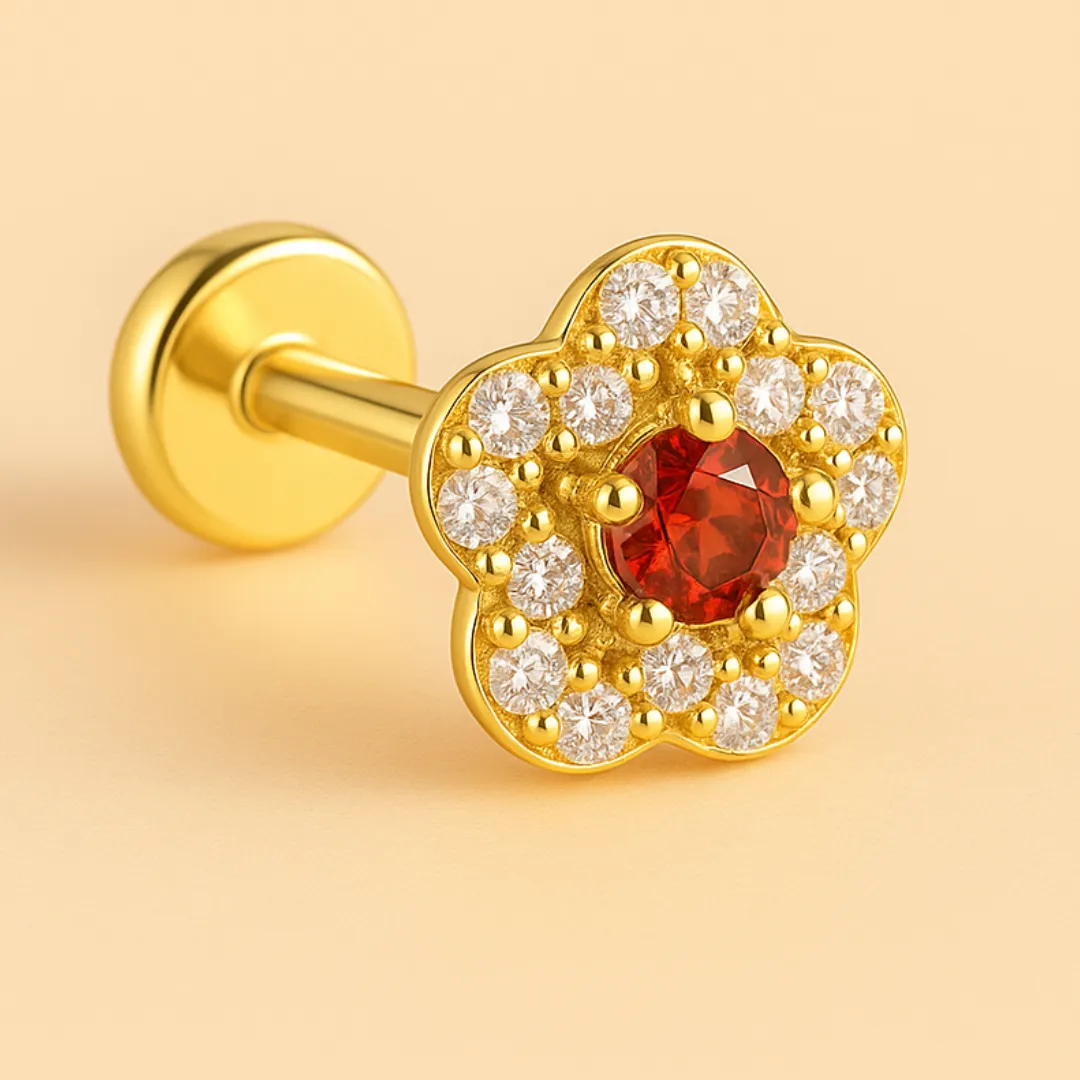 Piercing IGNIA – Argent 925 Plaqué Or 18K & Grenat Ardent