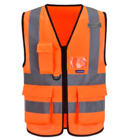 	 Safety Jackets Orange 4 Pockets Zipper (107-6)