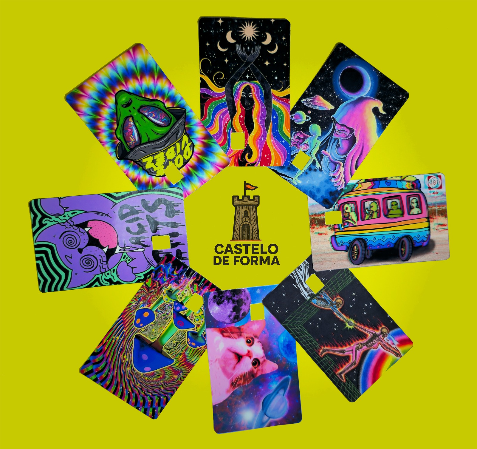 Kit artes para cartão "psicodélico" (contém 8 unidades)