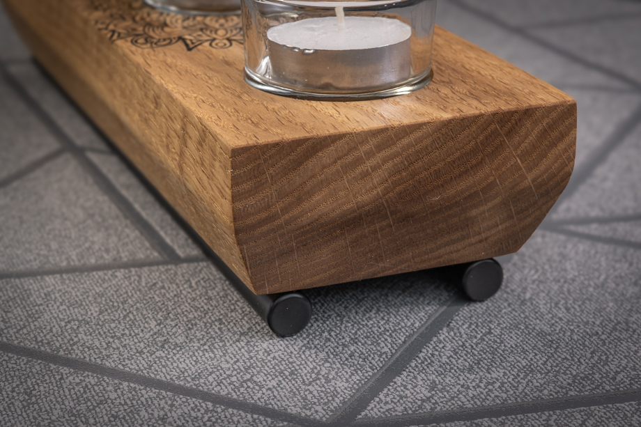 Mandala Engraved Solid Oak Tea Light Candle Holder 