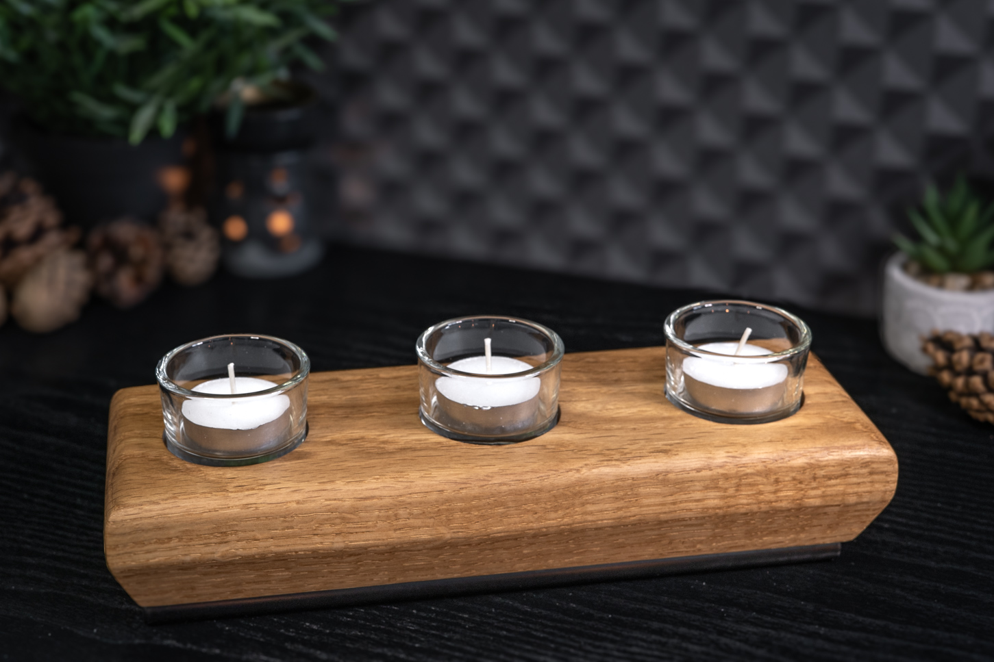 Rounded Solid Oak Tea Light Candle Holder 