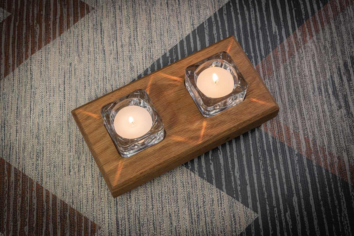 Chamfered Solid Oak Tea Light Candle Holder 