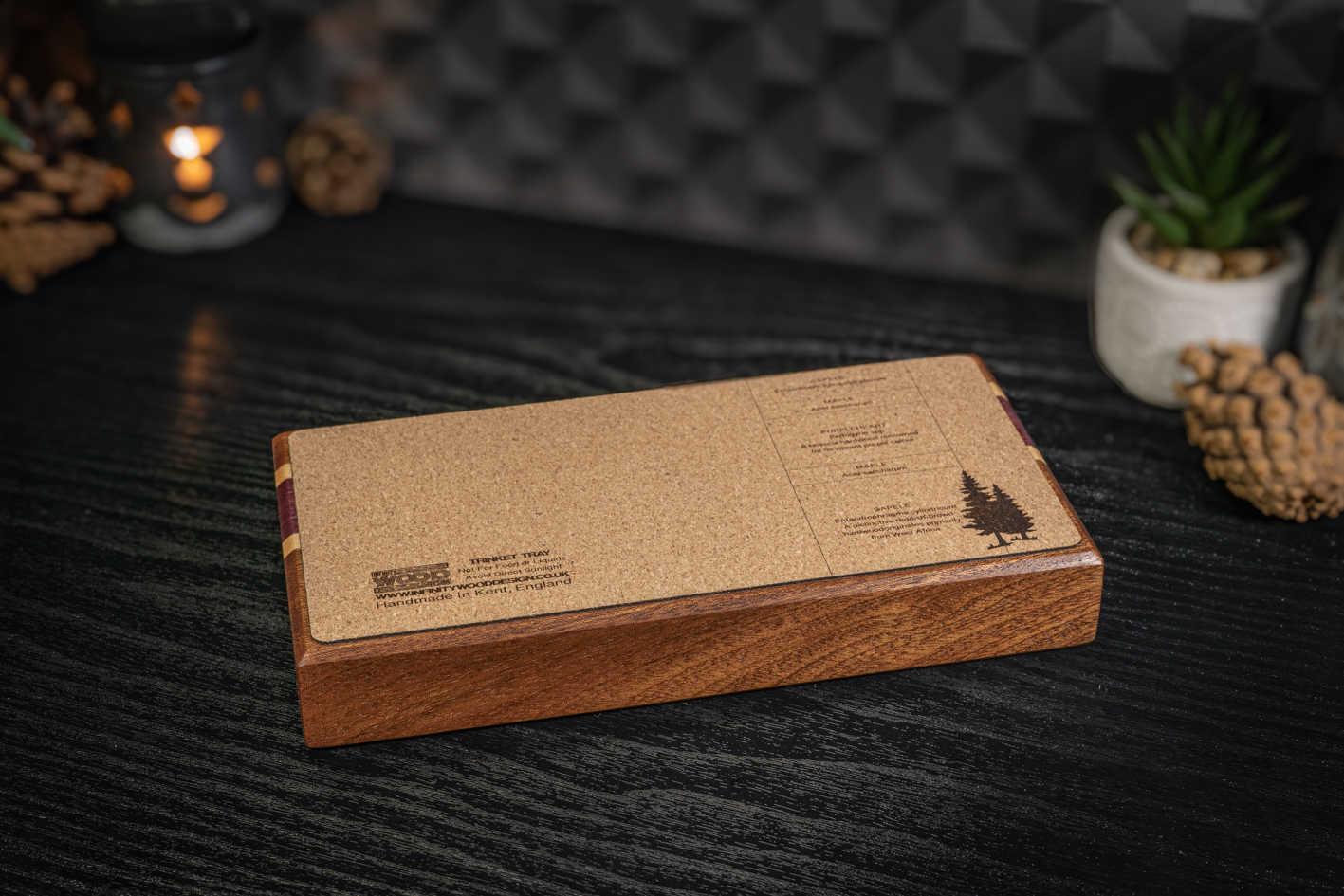 Engraved Sapele, Maple and Purpleheart Trinket Tray