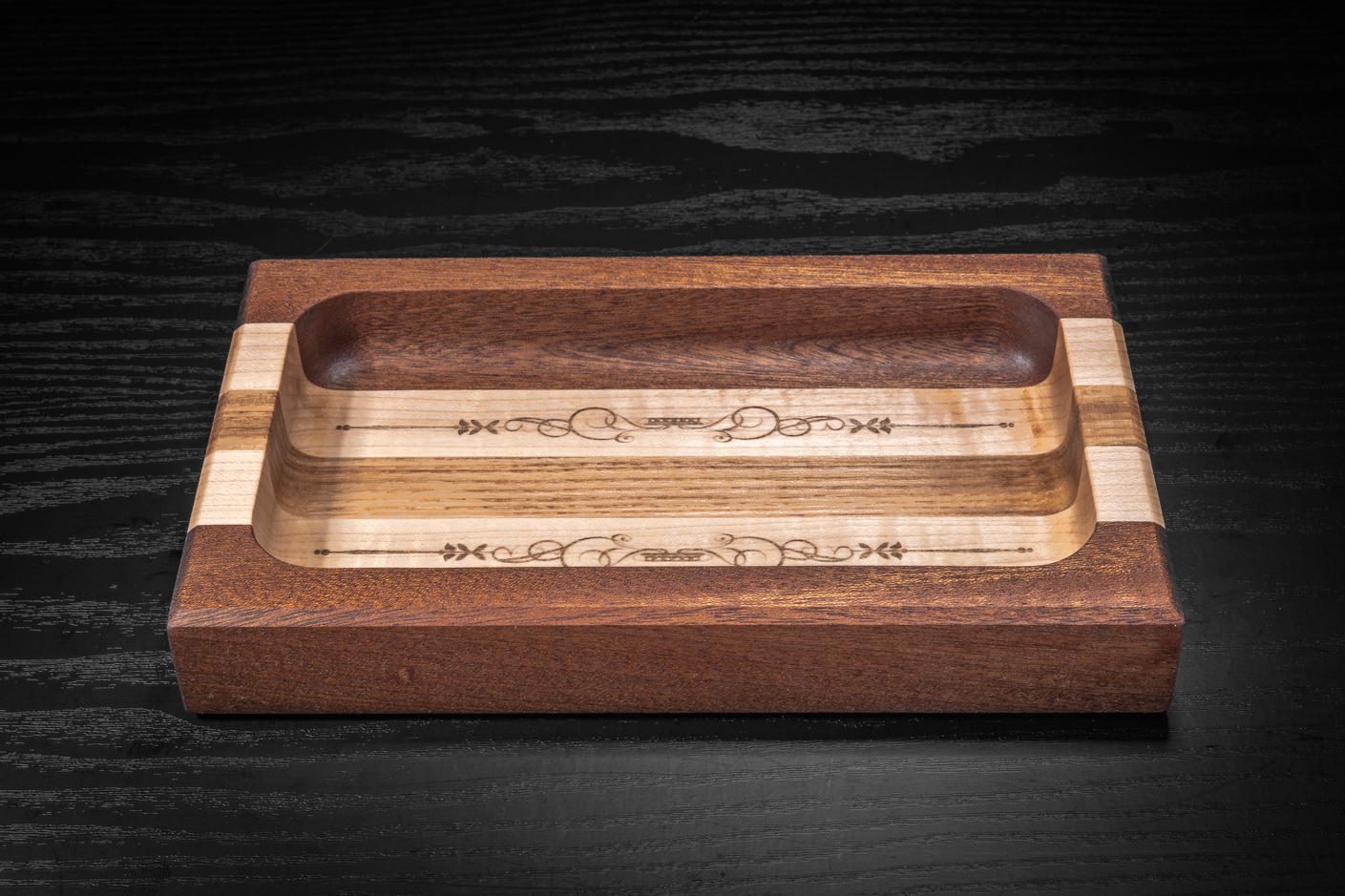 Engraved Sapele, Maple, Ash Trinket Tray