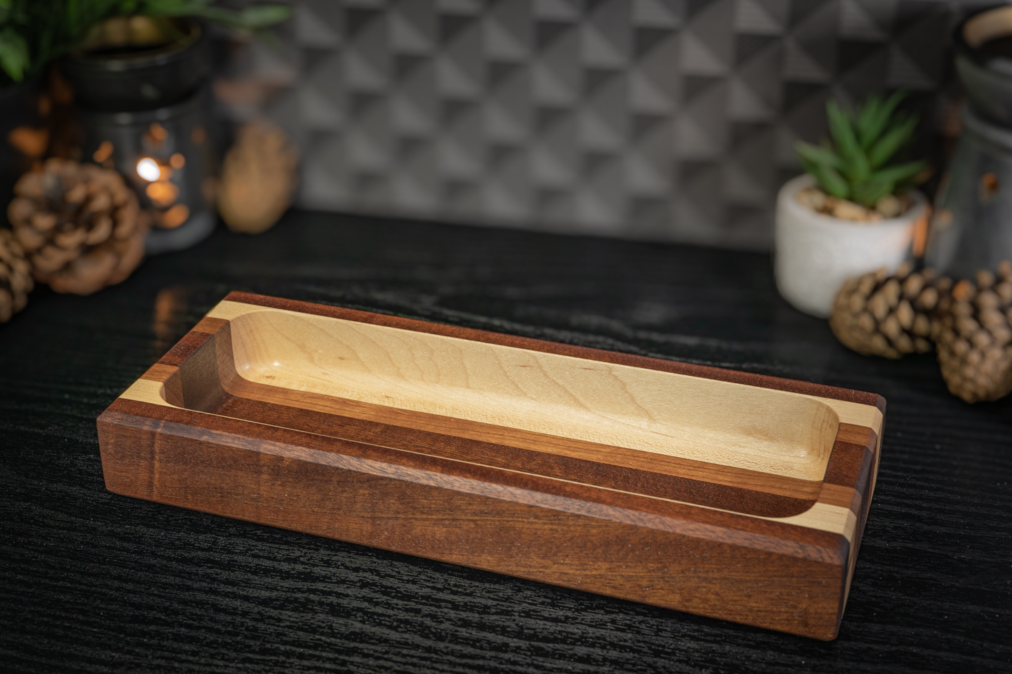 Sapele, Cherry and Maple Long Trinket Tray